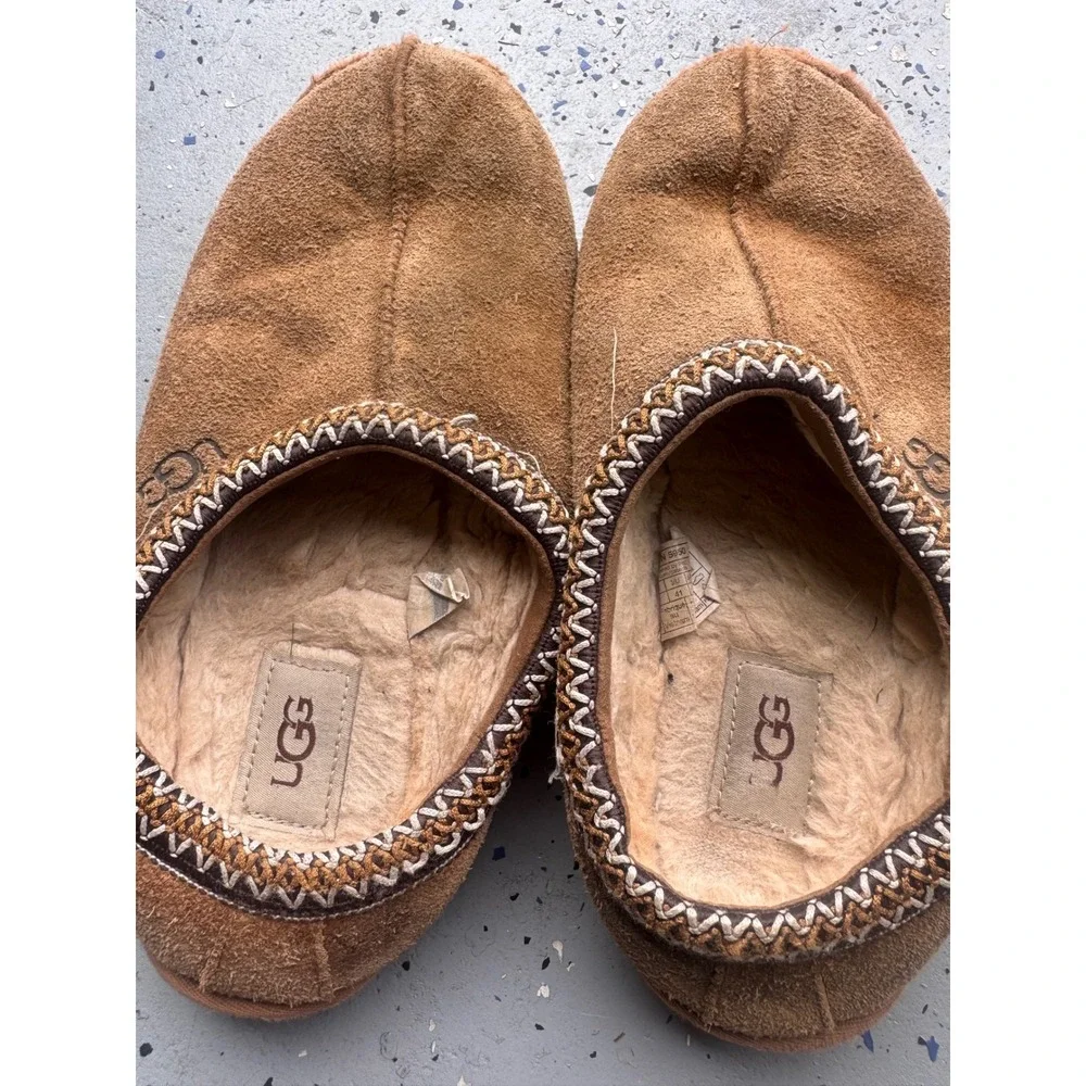 UGG Australia Men's Size 8 Brown Suede Shearling Slippers Style 5950